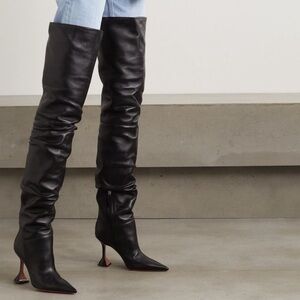 Amina Muaddi Leather Black Over-the-Knee Olivia Boots. EU 38 size, true to size!